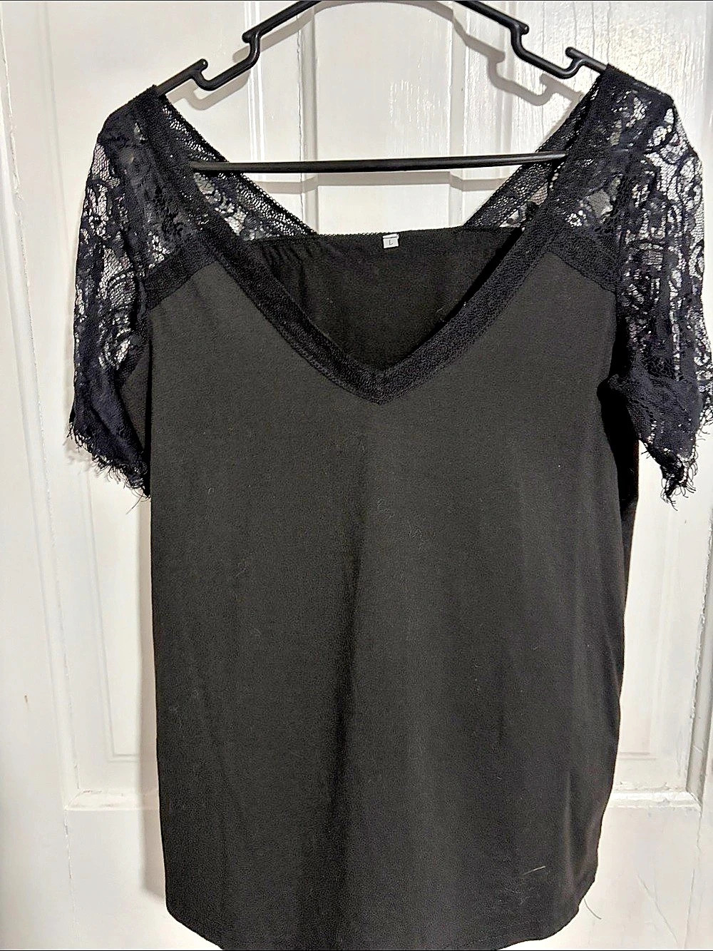 Black Lace Sleeve Blouse Size Large Like New